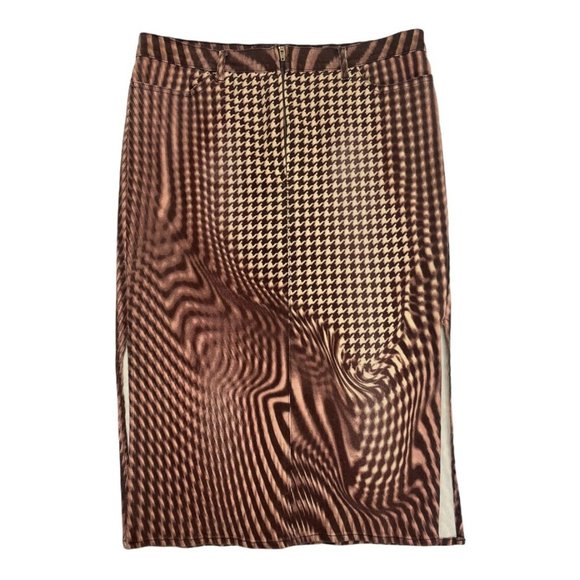 JUST  Cavalli  VINTAGE psychedelic houndstooth print denim pencil skirt - Picture 1 of 7
